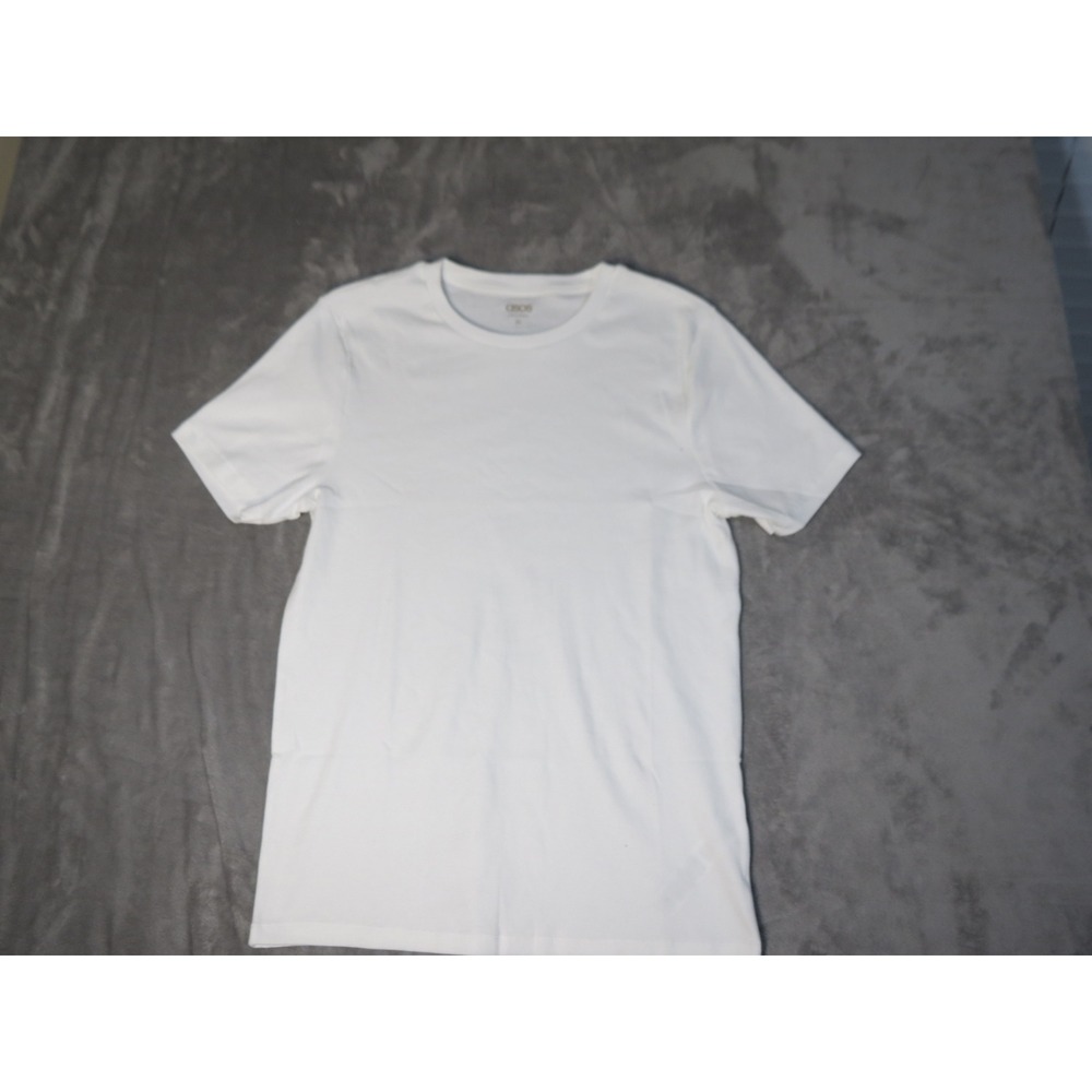 ASOS T Shirt Mens XL White Ribbed Cotton Blend Short Sleeve Crew Neck Slim Fit